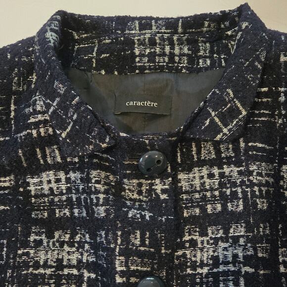 Caractère Italy Navy & Silver Button-Up Textured Tweed Chanel Style Jacket US 8 - Picture 4 of 10
